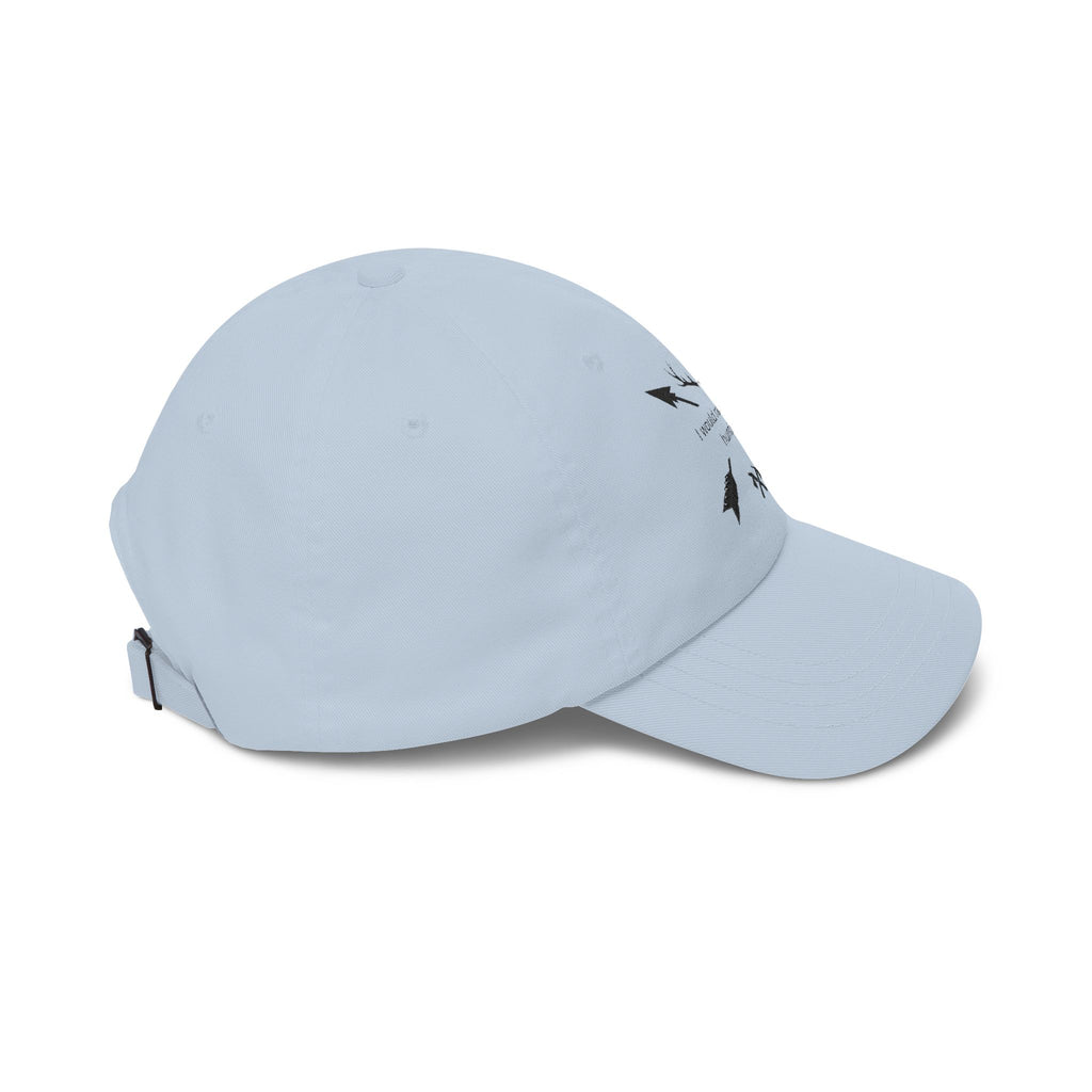 Light blue dad cap with curved brim and small side arrow graphic
