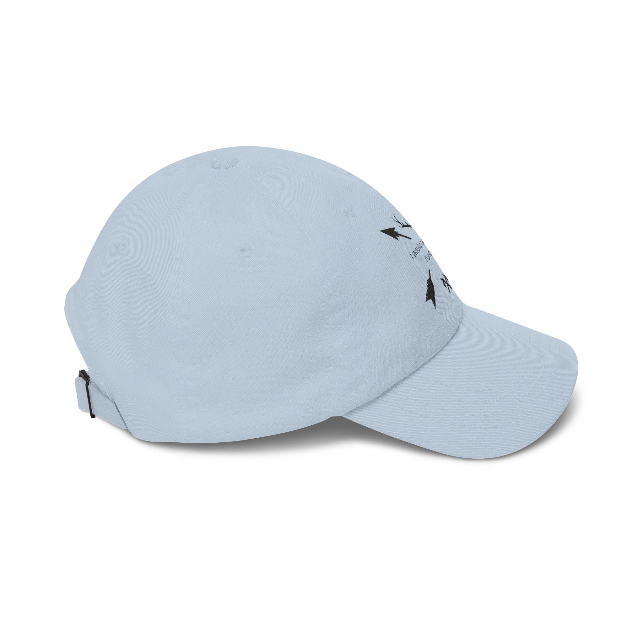 Light blue dad cap with curved brim and small side arrow graphic