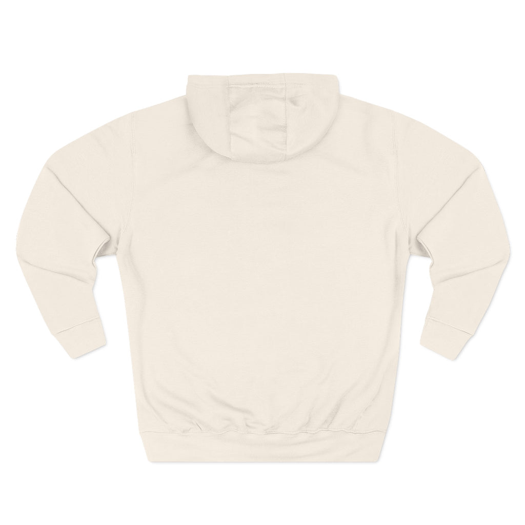 Light cream hoodie sweatshirt with hood and kangaroo pocket, plain back view.