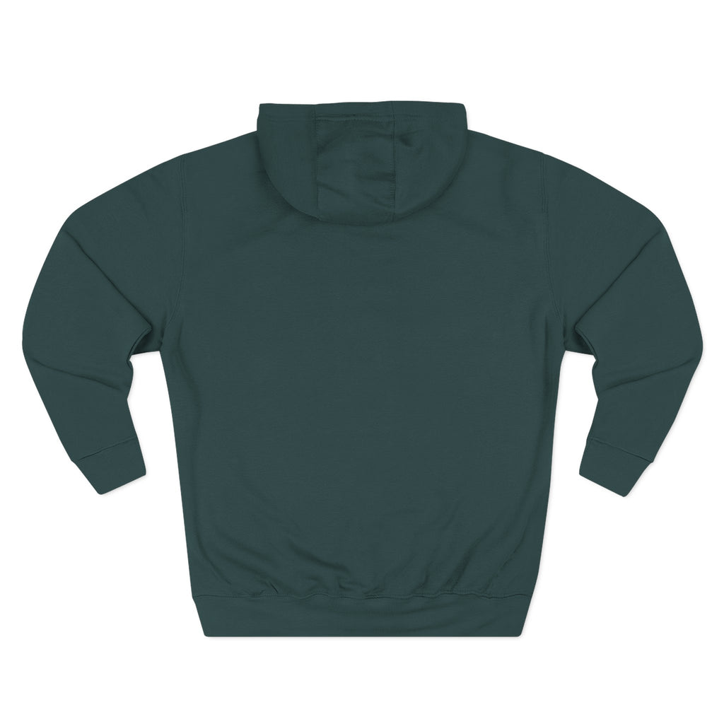 Dark green pullover hoodie with hood and kangaroo pocket, plain back