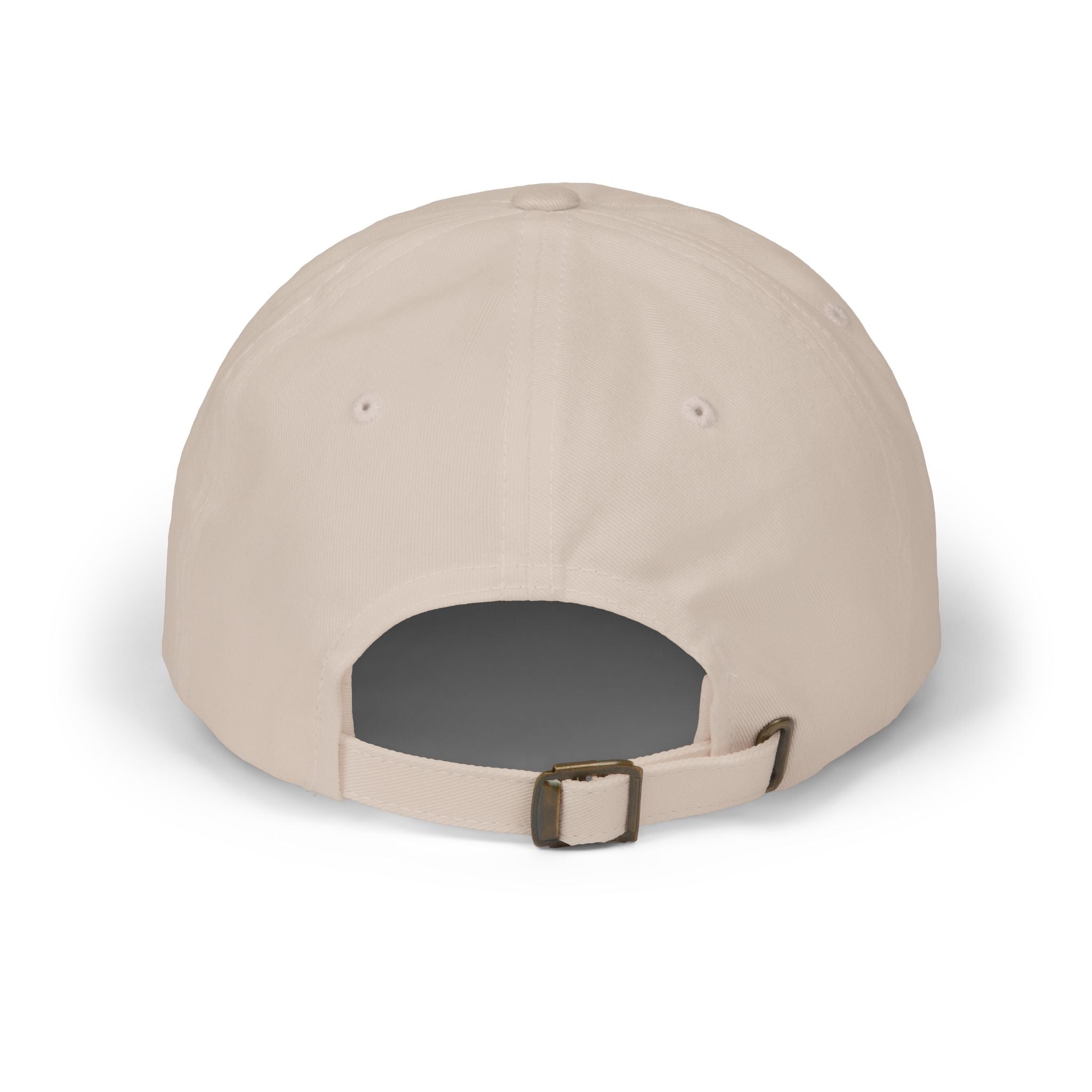 Khaki dad cap with adjustable strap and dark front opening