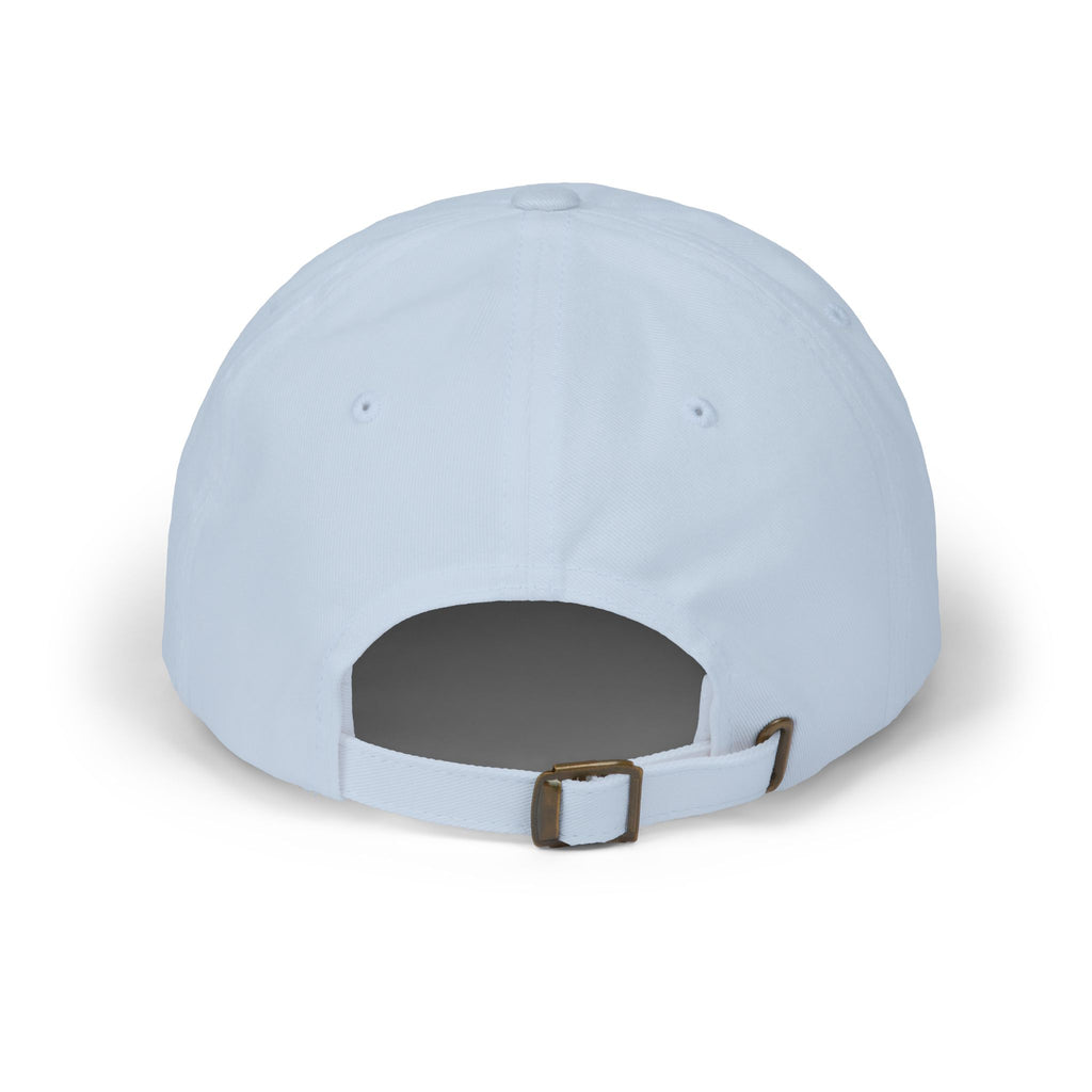 Light blue dad cap with front strap buckle and eyelet vents