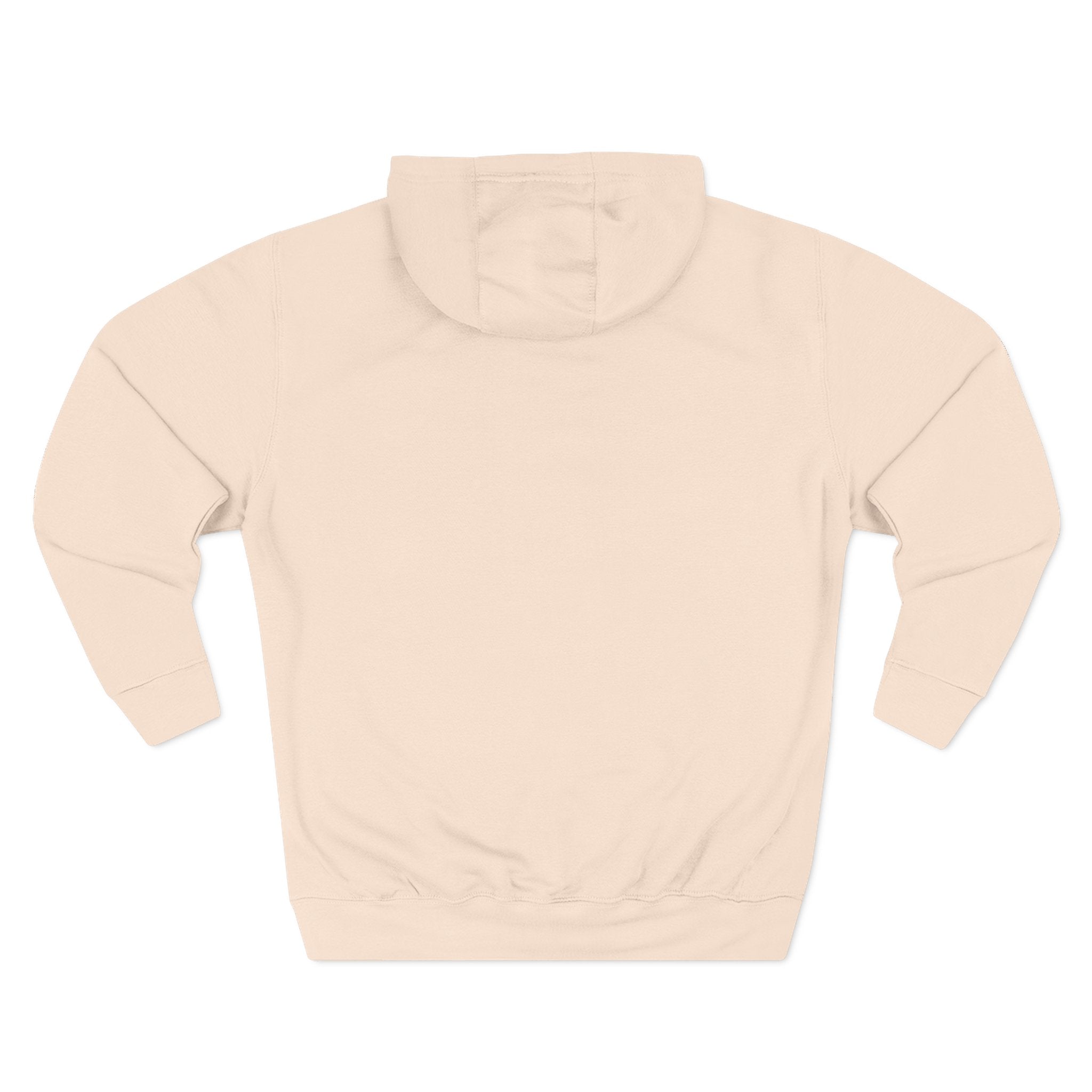 Light cream hoodie sweatshirt with hood and kangaroo pocket, plain back view.
