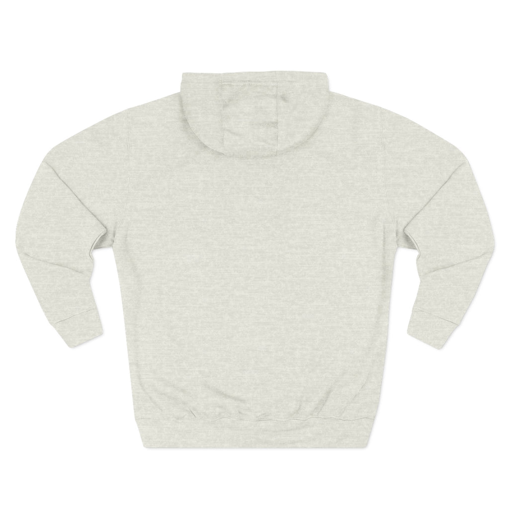 Heather gray hoodie with hood and kangaroo pocket, plain back view.