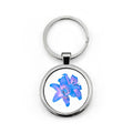 Blue Lily Floral Keychain - Round Stainless Steel Gift
