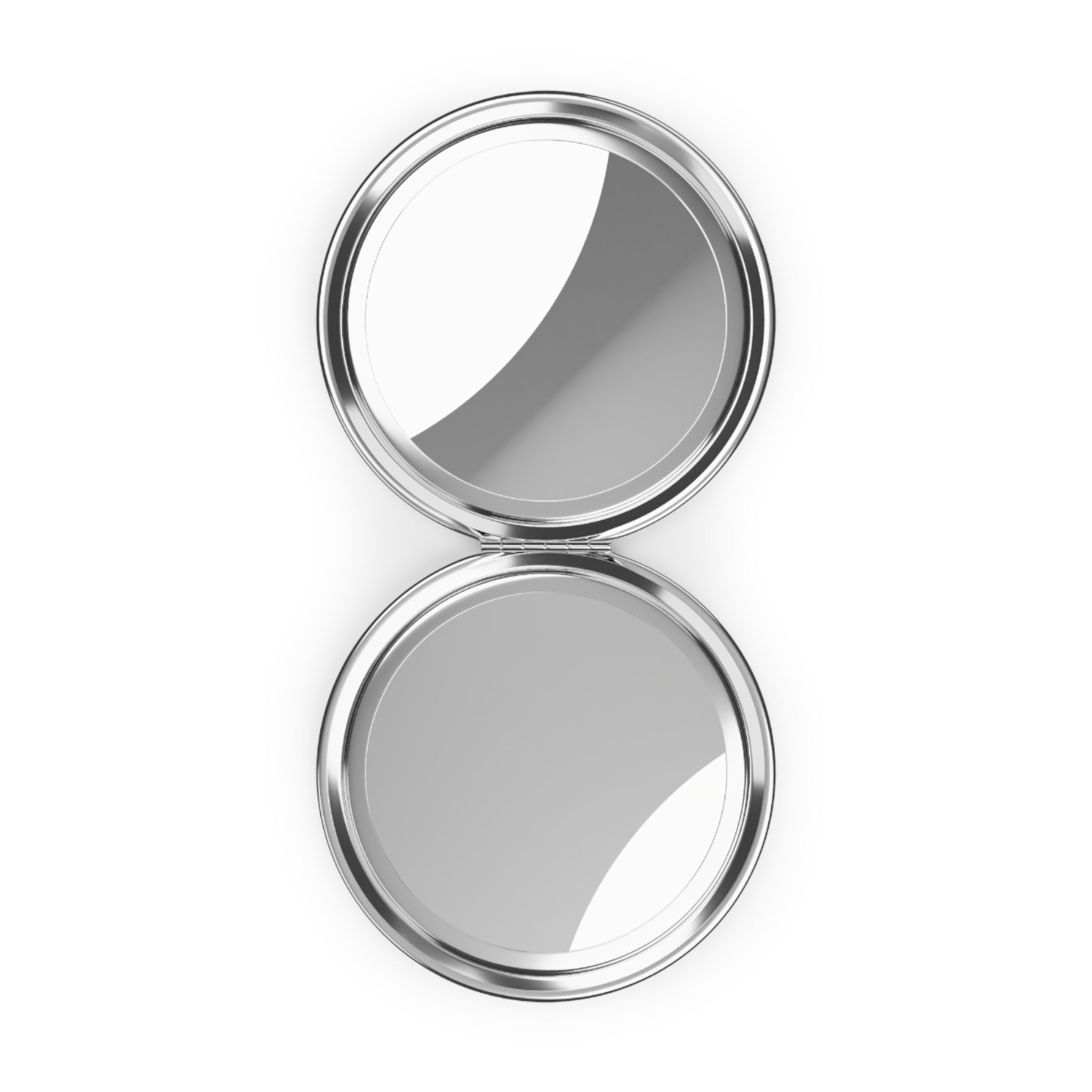 Compact mirror opened with two silver round reflective panels