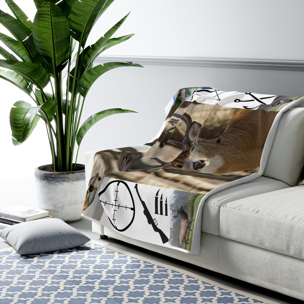 Deer Hunting Sherpa Fleece Blanket — Rustic Outdoorsman Cozy Throw