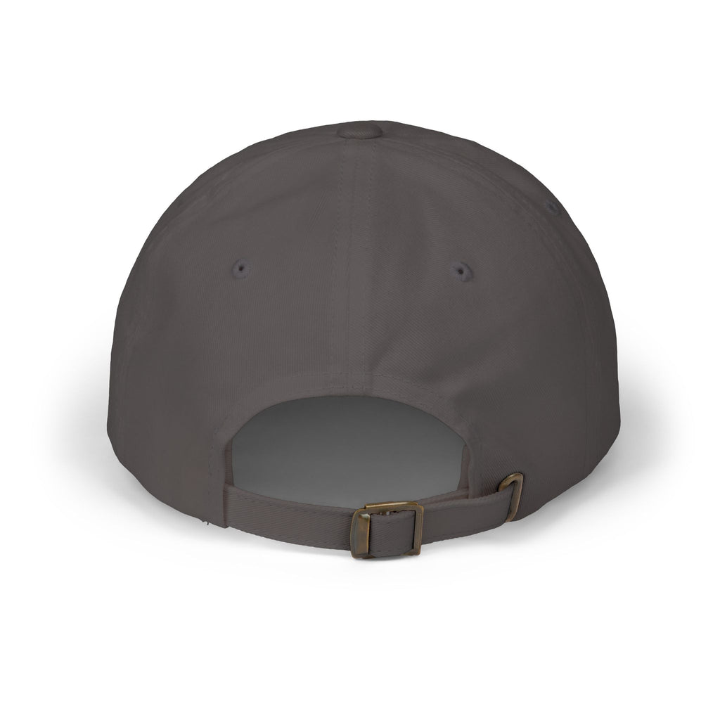 Dark grey dad cap with front strap buckle and eyelet vents